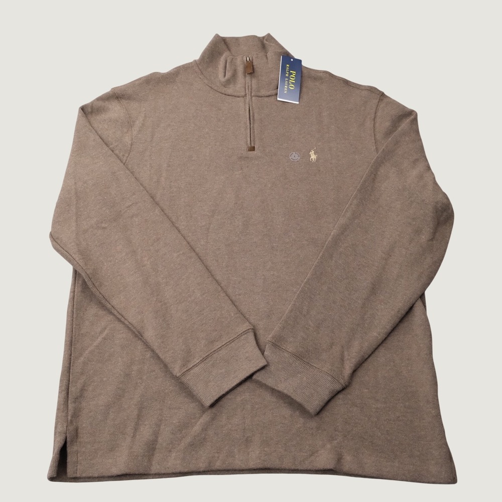 Polo Ralph Lauren Quarter Zip Sweater Size L Nutmeg Brown Cotton Classic Fit NWT